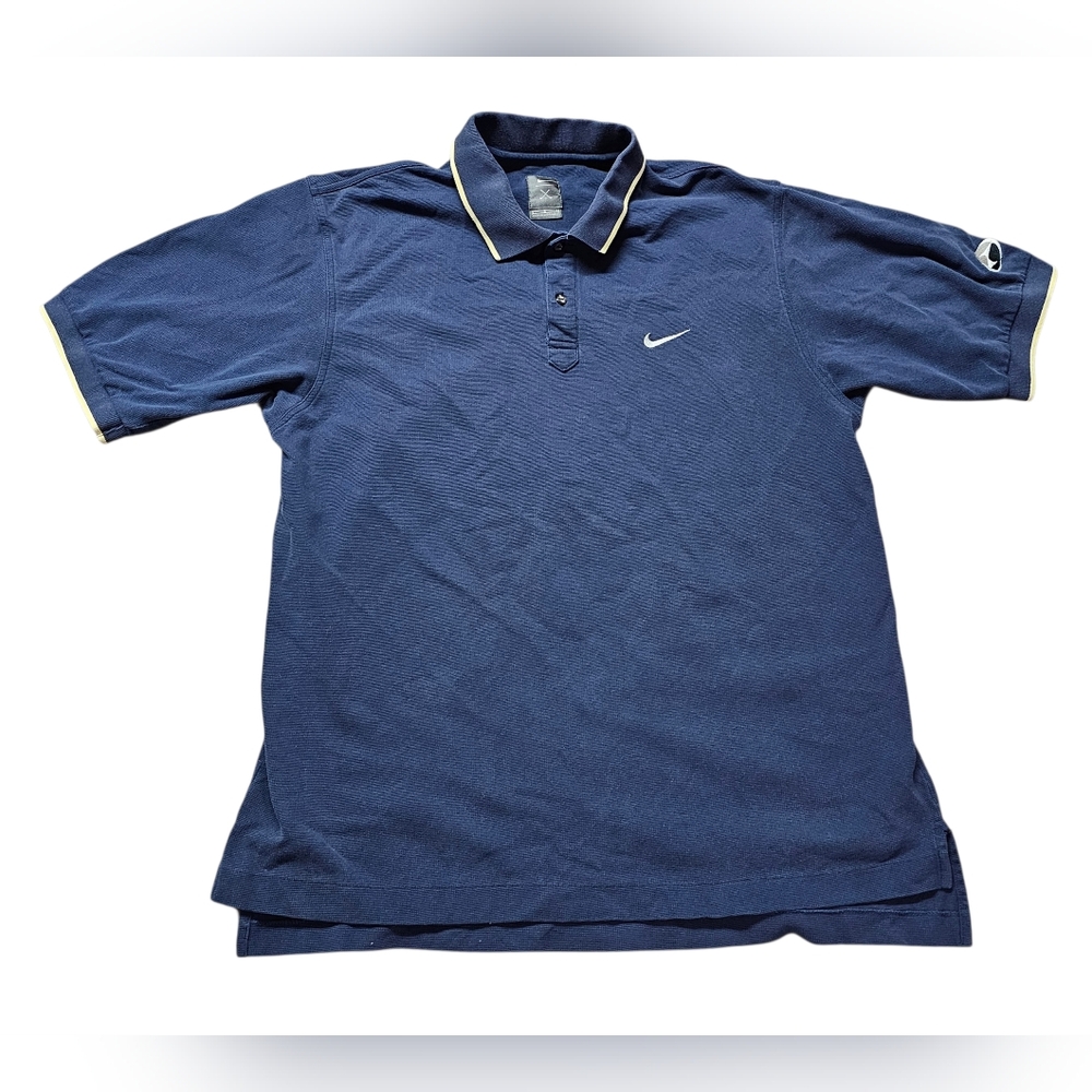Nike Men Top Size Large Blue With Yellow Piping Golf Polo Shirt